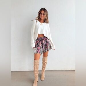 NWT  Mixed Floral Print Boho Skort Mini Skirt Shorts Mixed Media Gypsy Style